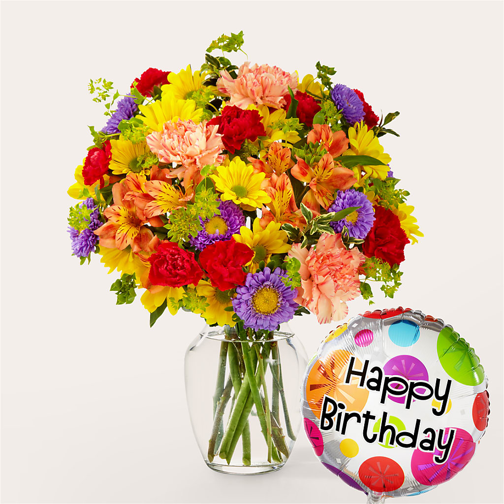 Kaleidoscope Bouquet with Birthday Balloon – Colonial Flower Shoppe, Somers CT