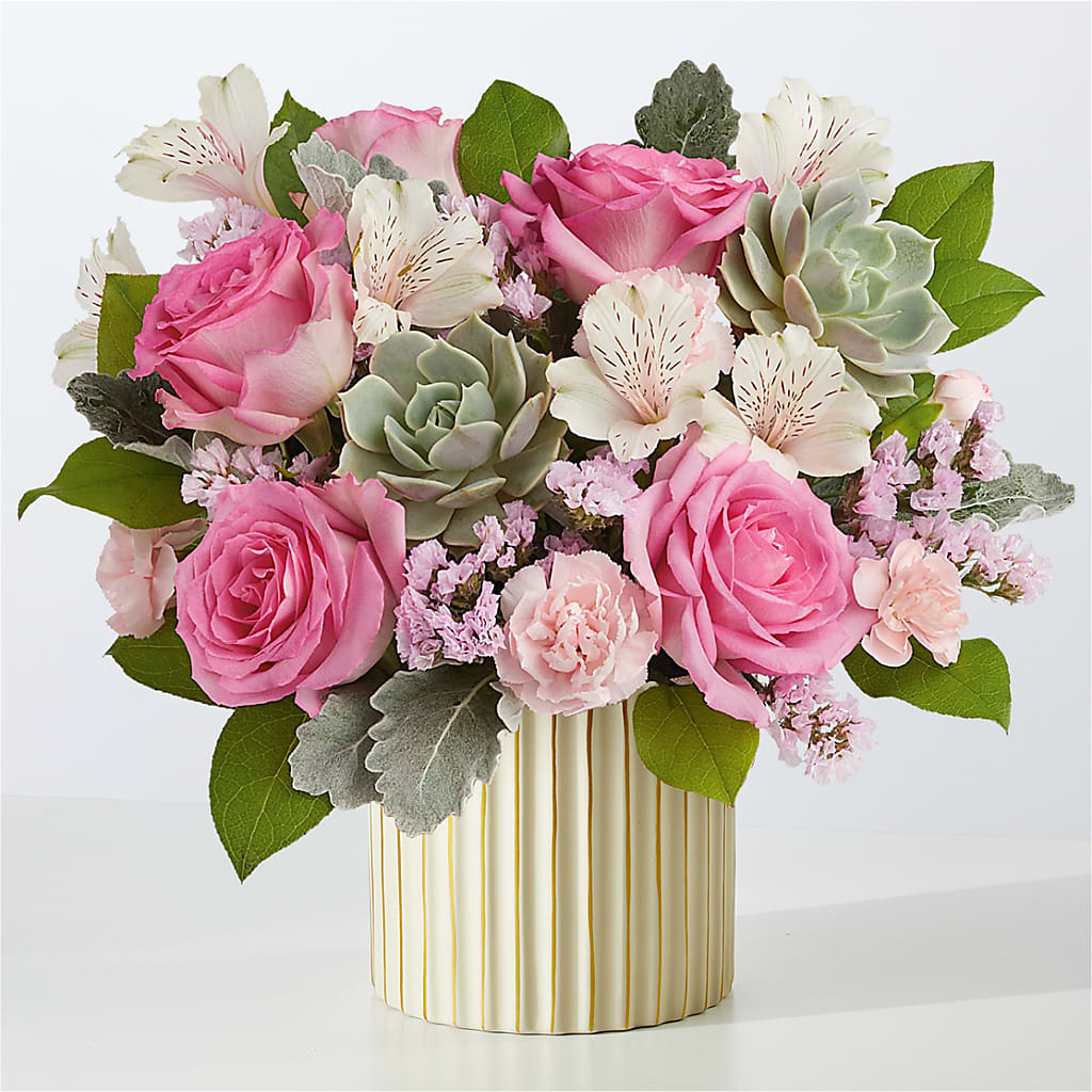 Dusty Rose Bouquet with Ivory Vase – Colonial Flower Shoppe, Somers CT