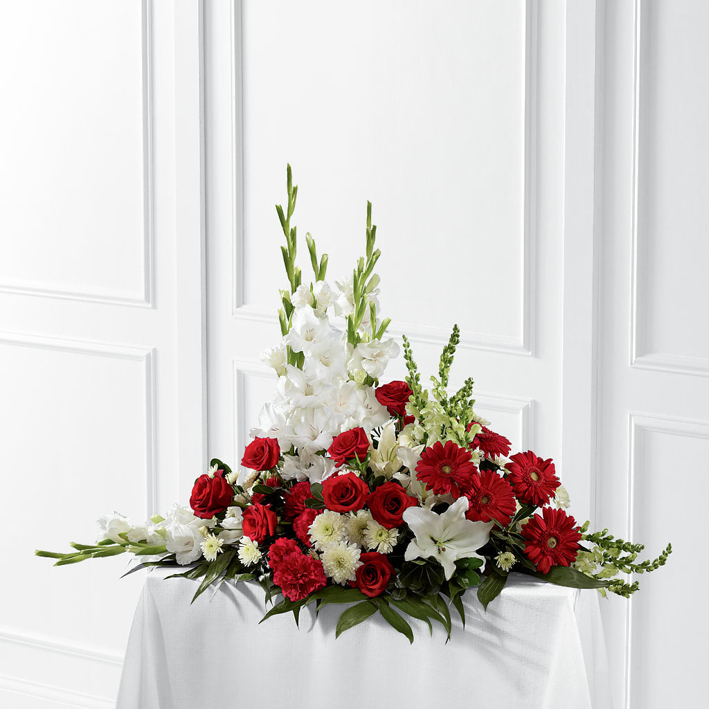 Crimson & White Arrangement – Colonial Flower Shoppe, Somers CT