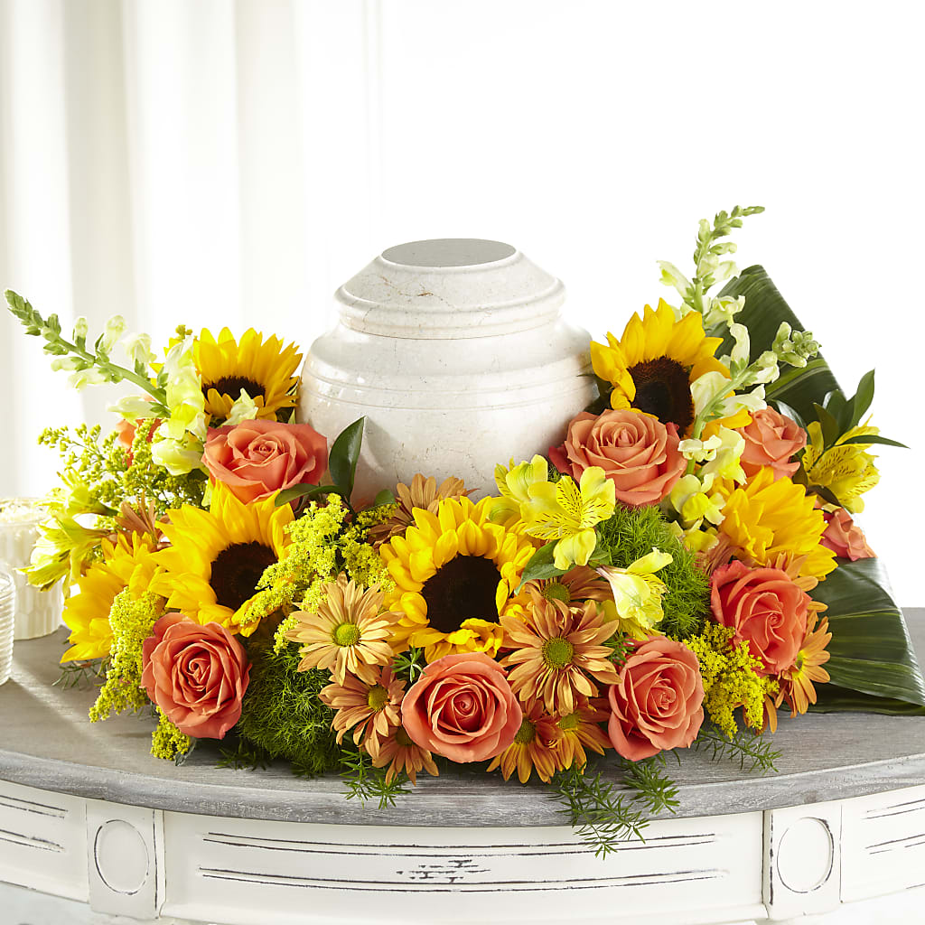 Faithful Sunflower Cremation Adornment – Colonial Flower Shoppe, Somers CT
