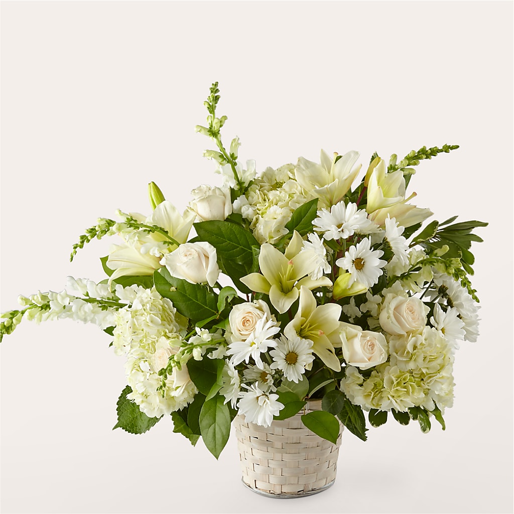 Ivory Elegance Floral Basket – Colonial Flower Shoppe, Somers CT