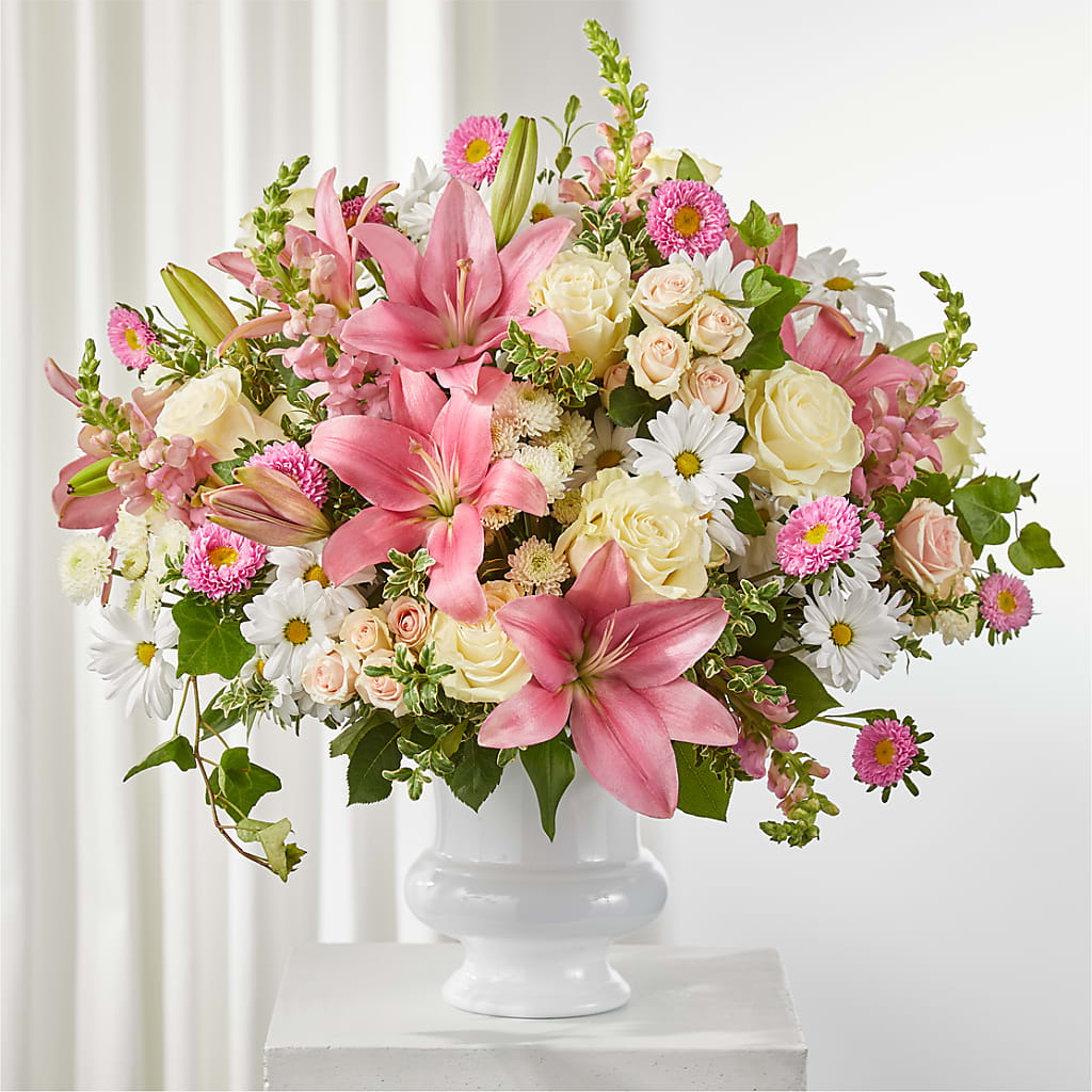 Empathetic Blooms Urn Arrangement – Colonial Flower Shoppe, Somers CT