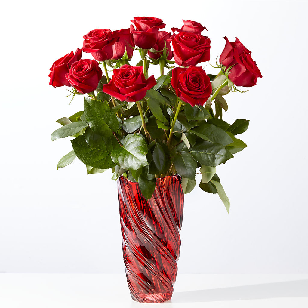 Classic Love Red Rose Bouquet with Luxe Swirl Vase – Colonial Flower Shoppe, Somers CT