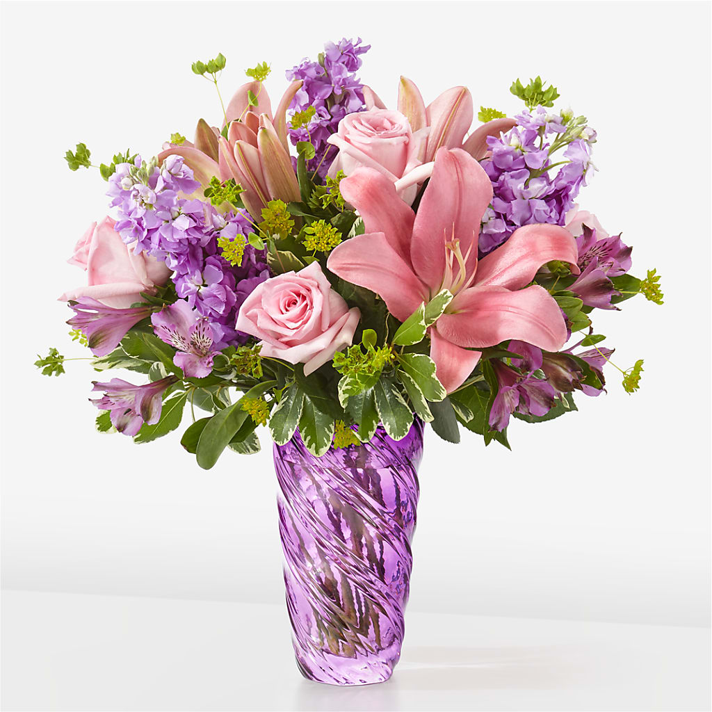 Precious Petals Bouquet with Luxe Swirl Vase – Colonial Flower Shoppe, Somers CT
