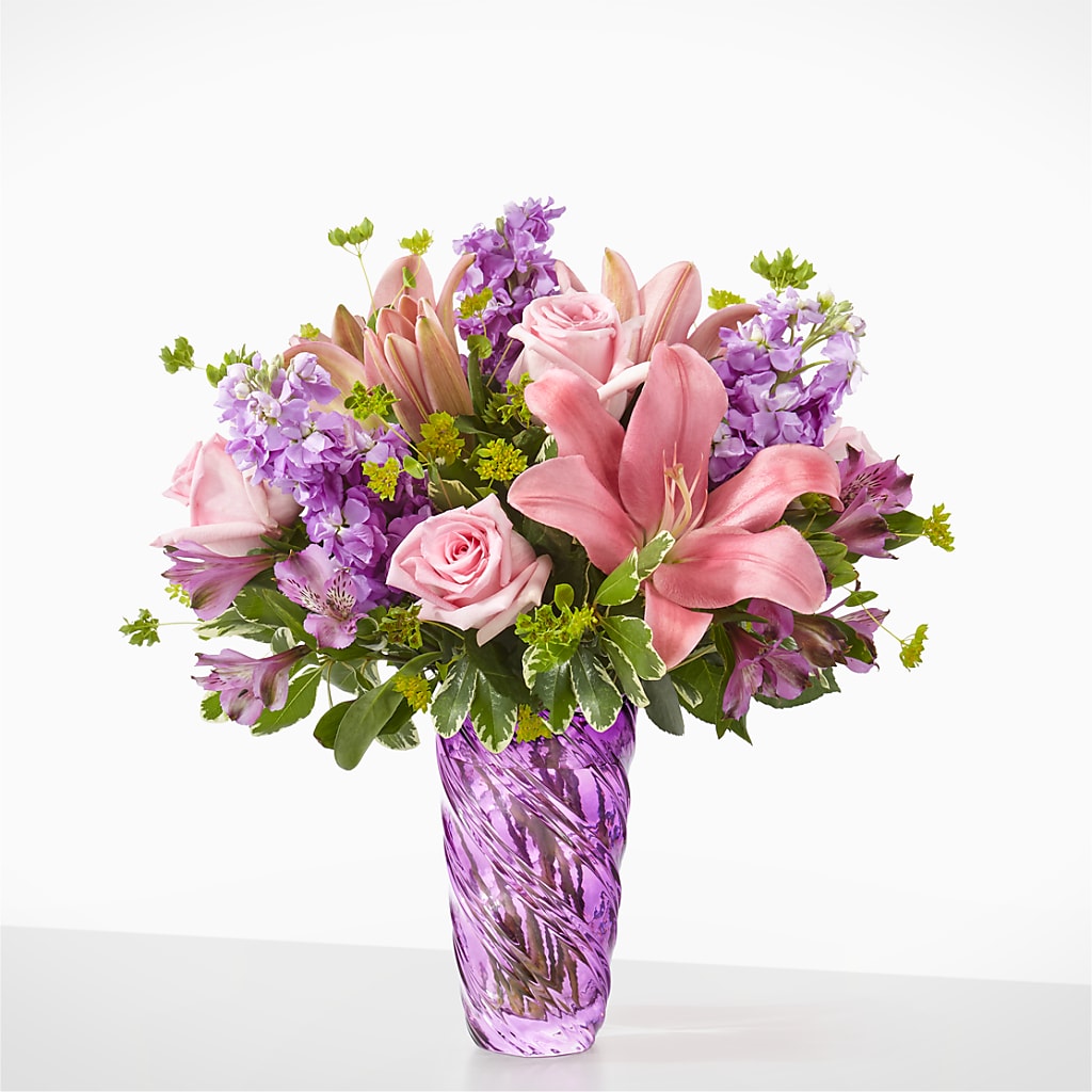 Precious Petals Bouquet with Luxe Swirl Vase – Colonial Flower Shoppe, Somers CT