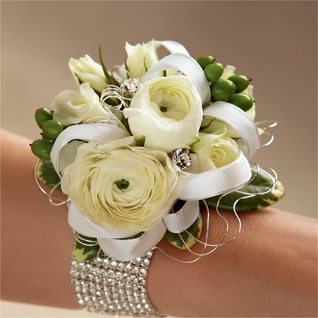 White Wedding Corsage – Colonial Flower Shoppe, Somers CT