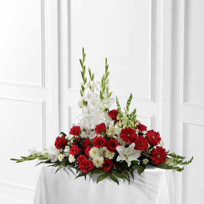 Crimson & White Arrangement –  Colonial Flower Shoppe, Somers CT