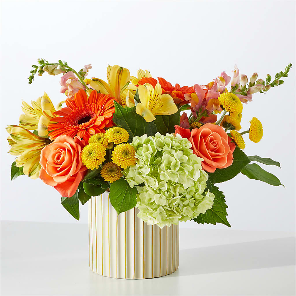 Autumn Sunshine Bouquet with Ivory Vase –  Colonial Flower Shoppe, Somers CT