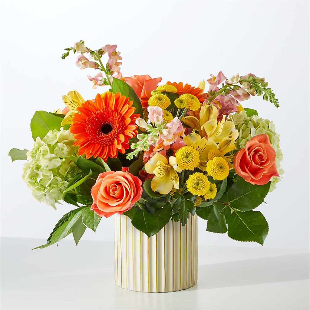 Autumn Sunshine Bouquet with Ivory Vase –  Colonial Flower Shoppe, Somers CT