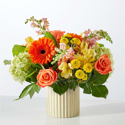 Autumn Sunshine Bouquet with Ivory Vase –  Colonial Flower Shoppe, Somers CT