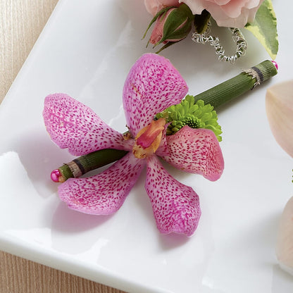 Pink Mokara Boutonniere –  Colonial Flower Shoppe, Somers CT